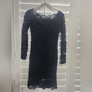 Divided Black Lace Long Sleeve Dress